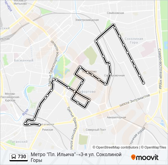Автобус 730: карта маршрута