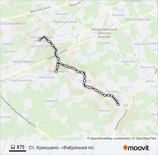Автобус 875: карта маршрута