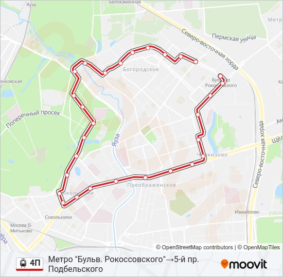 Трамвай 4П: карта маршрута
