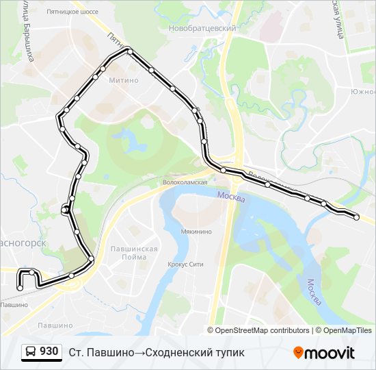 Автобус 930: карта маршрута