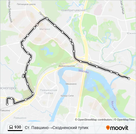 Автобус 930: карта маршрута