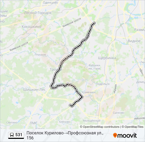 Автобус 531: карта маршрута