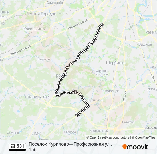 Автобус 531: карта маршрута