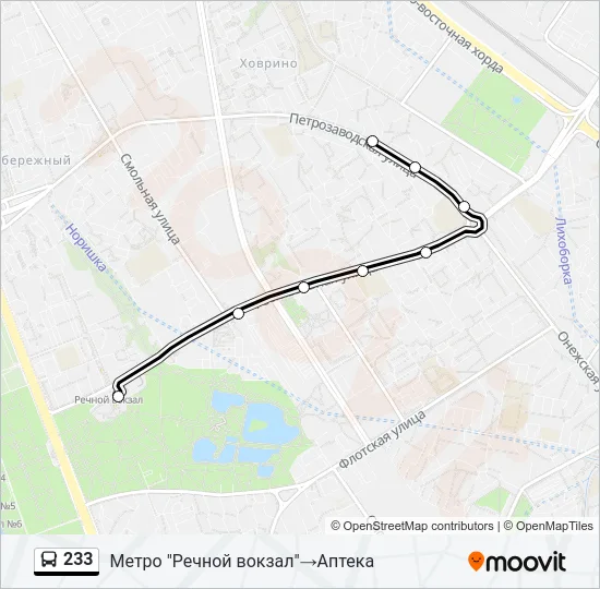 Автобус 233: карта маршрута