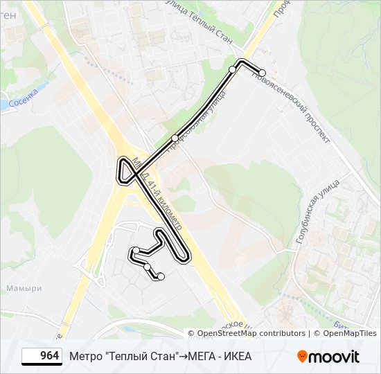 Маршрут 964: Расписание, Карты И Остановки - Метро "Теплый Стан.