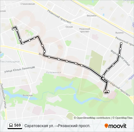 Автобус 569: карта маршрута