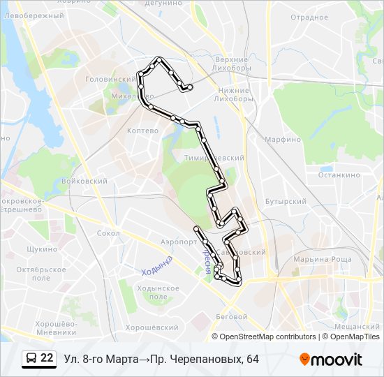 Автобус 22: карта маршрута