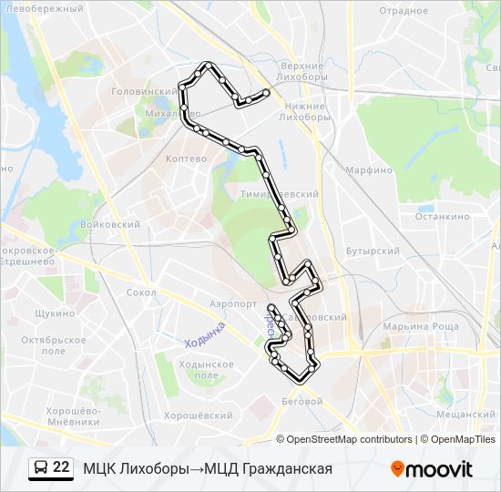 Автобус 22: карта маршрута