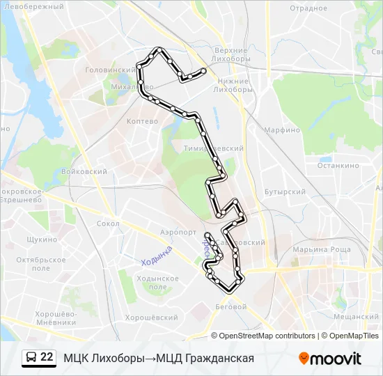 Автобус 22: карта маршрута