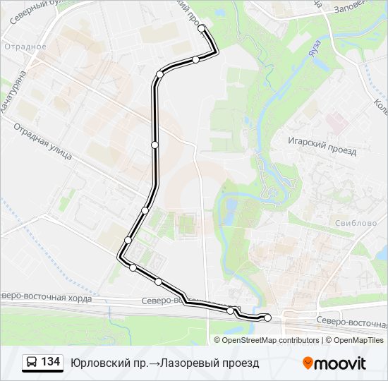 134 bus Line Map