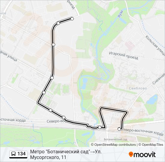 Автобус 134: карта маршрута