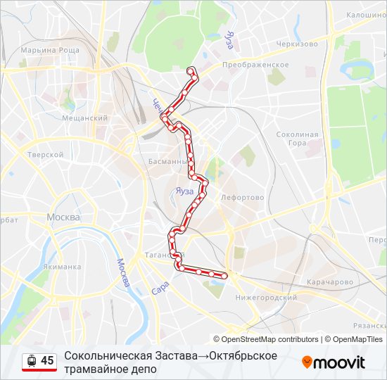 Трамвай 45: карта маршрута