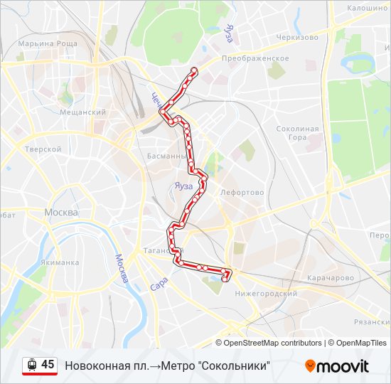 Трамвай 45: карта маршрута