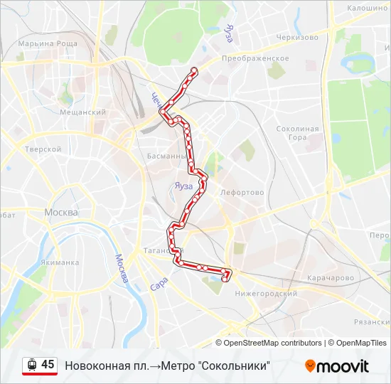 Трамвай 45: карта маршрута