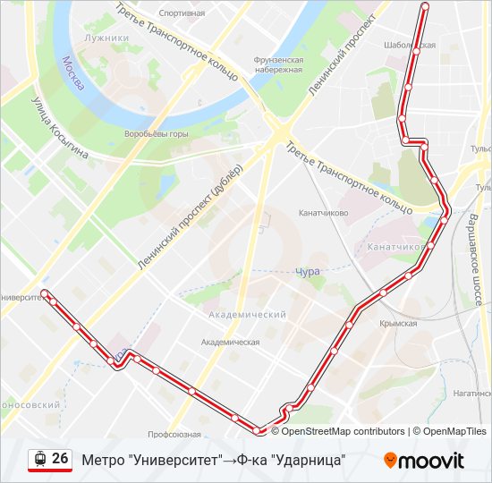 Трамвай 26: карта маршрута