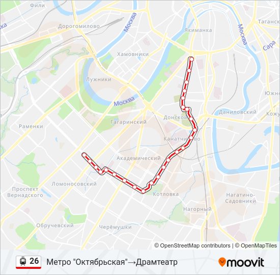 Трамвай 26: карта маршрута