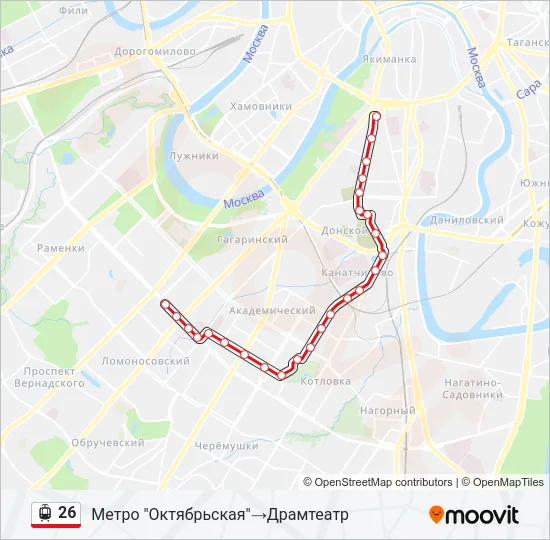 Трамвай 26: карта маршрута