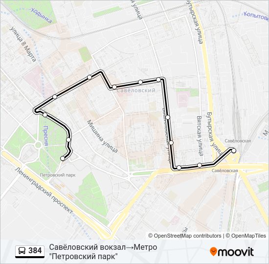 Автобус 384: карта маршрута