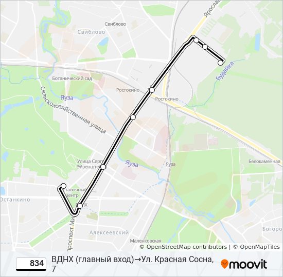 Автобус 834: карта маршрута