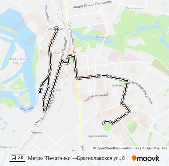 Автобус 30: карта маршрута
