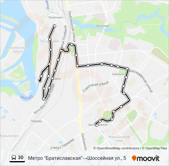 Автобус 30: карта маршрута