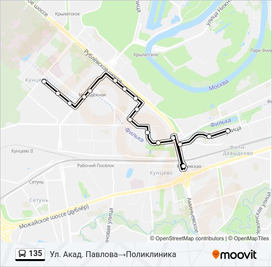 Автобус 135: карта маршрута