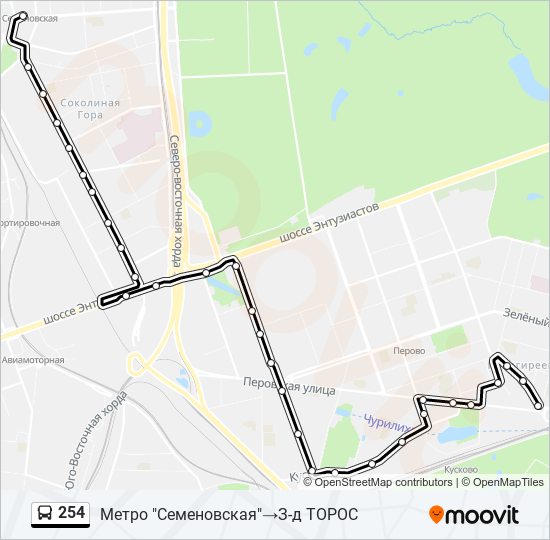 Автобус 254: карта маршрута