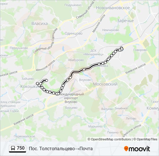 Автобус 750: карта маршрута