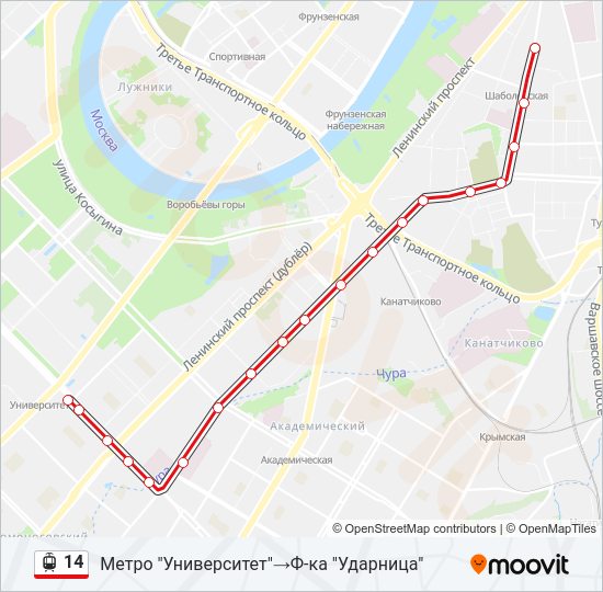 Трамвай 14: карта маршрута