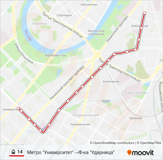 Трамвай 14: карта маршрута