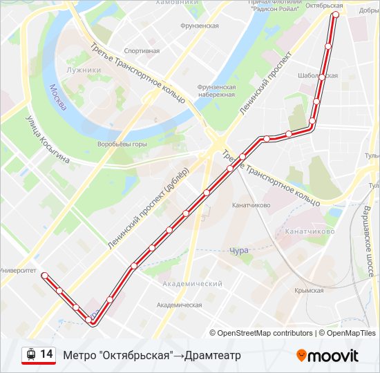 Трамвай 14: карта маршрута