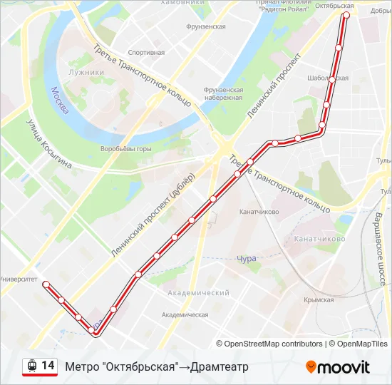 Трамвай 14: карта маршрута