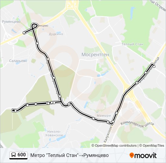 Автобус 600: карта маршрута