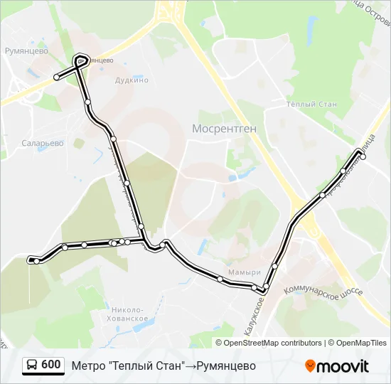 Автобус 600: карта маршрута