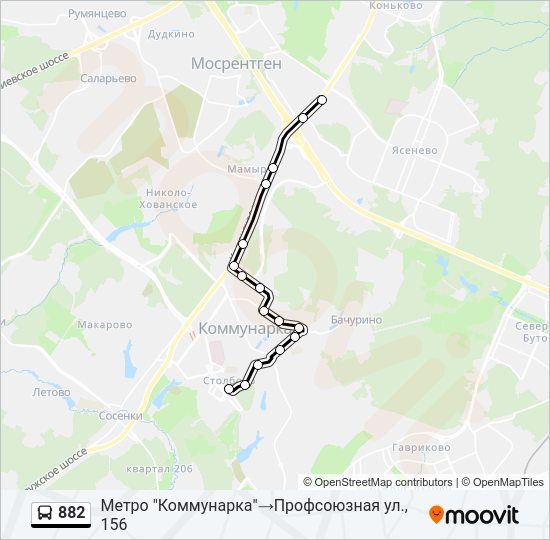 Автобус 882: карта маршрута