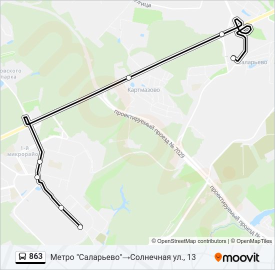 Автобус 863: карта маршрута