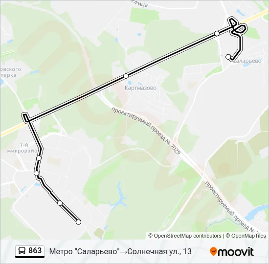 Автобус 863: карта маршрута