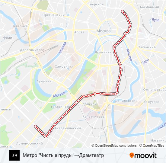Трамвай 39: карта маршрута