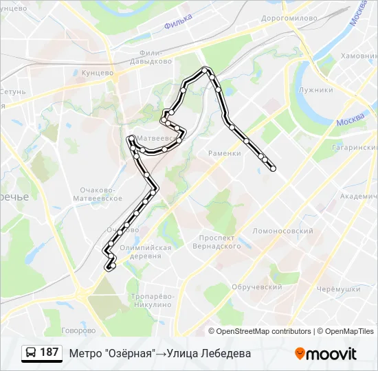 Автобус 187: карта маршрута