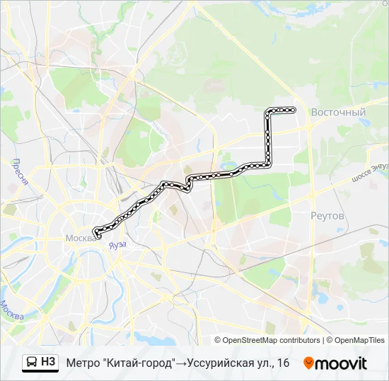 Автобус Н3: карта маршрута