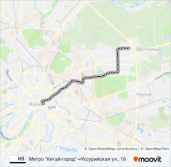 Автобус Н3: карта маршрута