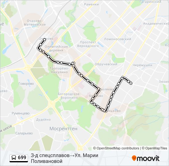 Автобус 699: карта маршрута