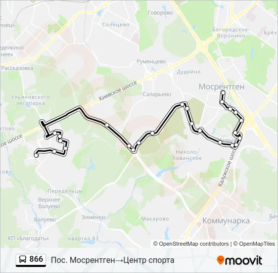 Автобус 866: карта маршрута