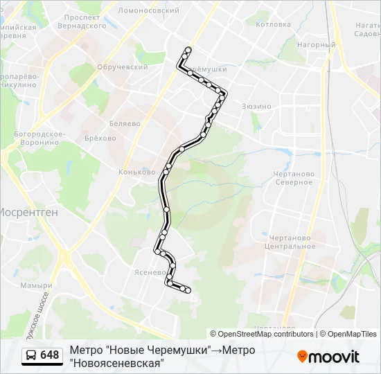 Автобус 648: карта маршрута