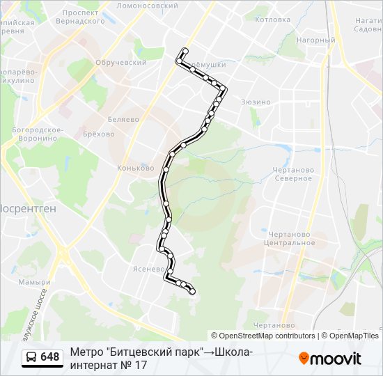 Автобус 648: карта маршрута
