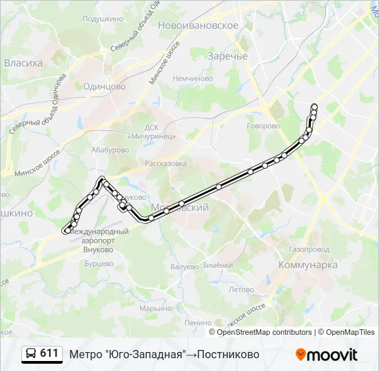 Автобус 611: карта маршрута