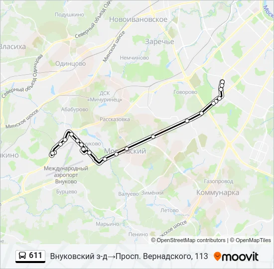 Автобус 611: карта маршрута