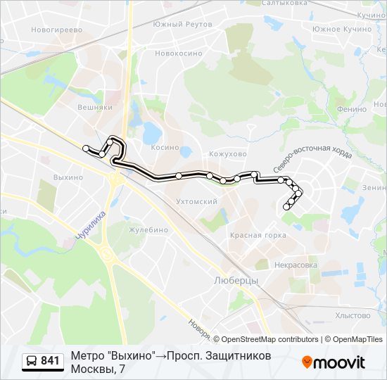Автобус 841: карта маршрута