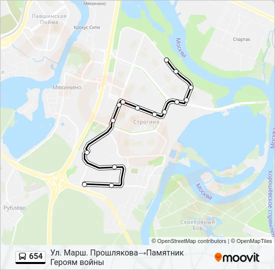 Автобус 654: карта маршрута