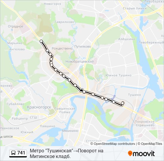Автобус 741: карта маршрута